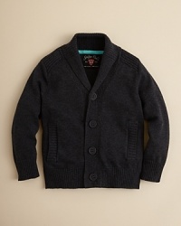 He'll keep cozy in classic style with this shawl-collared cardigan from Sovereign Code.