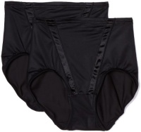 Flexees Women's Everyday Control Modern Satin V Brief 2-Pack, Black, Medium