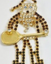 Santa Claus with Tennis Racquet Swarovski Crystal Pin - Navika Holiday Designs