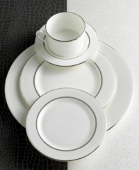 Express the best of taste at the table. Lustrous banded details add a crisp, clean finish to the white china saucer.