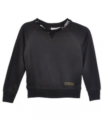 GUESS Kids Girls Big Girl Sweatshirt with Sequins, BLACK (7/8)