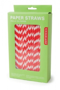 Kikkerland Biodegradable Paper Straws, Red and White Striped, Box of 144