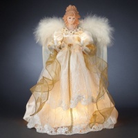 Kurt Adler 10-Light 16-1/2-Inch Ivory and Gold Angel Treetop