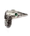 Hauntingly haute. RACHEL Rachel Roy's adjustable skull ring conveys edgy, gothic glamour. Set in silver tone mixed metal, it's embellished with sparkling green crystals. Ring adjusts to fit finger.