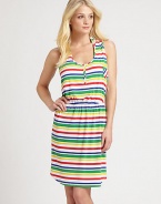 Vibrantly colored stripes add a playful touch to this comfy-chic coverup.Round neckSleevelessSnap frontElasticized waistRacerbackPull-on style92% polyester/8% spandexDry cleanImported