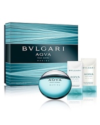 For the man who desires a sensation of natural freshness, Bulgariintroduces for Holiday 2012 an AQVA Pour Homme Marine collection whichincludes a 1.7 oz Eau de Toilette Spray, a 2.5 oz Shampoo and Shower Gel and2.5 oz After Shave Emulsion.Top Notes: Neroli Bigarade and GrapefruitHeart: Posidonia and Rosemary FlowerBase Note: White Cedar Wood