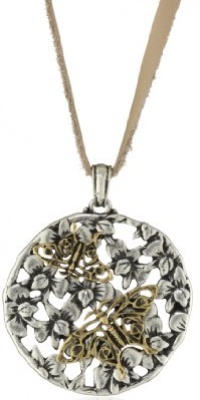 Lucky Brand Two-Tone Floral Openwork Leather Pendant Necklace