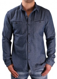 BTNS Buttons Men's Chambray Denim Button Up Woven Dress Shirt