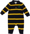 Ralph Lauren Layette Boy's Striped Big Pony Coverall (9 Month, Slicker Yellow)