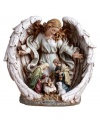 A peaceful guardian angel looks after the holy family--and your home--in this elaborately detailed nativity scene from Napco.