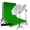 LimoStudio Photography 10'x10' Double Muslin Black White Green Chromakey Backdrop Support Kit 700W 33 White Photo Umbrella Light Kit, LMS709