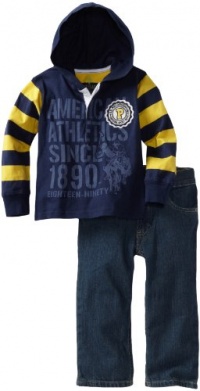 U.S. POLO ASSN. Boys 2-7 Hooded Top with Jean, Navy, 4T