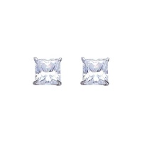 14K White Gold 5mm Princess CZ Solitaire Basket Stud Earrings with Screw-back for Children and Women