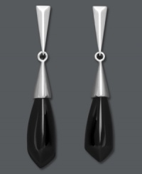 Strikingly stylish. These spear-shaped drop earrings highlight smooth onyx gemstones (10 mm x 20 mm) set in polished sterling silver. Approximate drop: 2 inches.