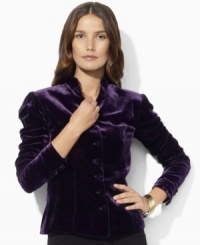 A luxuriously soft velvet construction makes Lauren Ralph Lauren's chic belted petite jacket as lovely to touch as it is to behold.