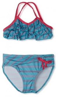 Pink Platinum Girls 7-16 Heather Stripe Two Piece Swimsuit, Turquoise, 7/8