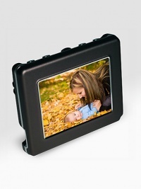 Simply use the included software to convert images from a computer to the album, then crop, resize & scroll through up to 4,000 photos manually or in a slideshow. Includes acrylic viewing stand, wrist strap & carrying case.High-contrast 10,000:1 ratio Built-in clock and calendar 128MB internal memory Converts JPG, TIF, GIF, PNG, BMP images Compatible with Windows Vista/XP/2000 and Mac 10.5/10.4Cable, AC adapter, software 3¼ X 2¾ X ½ Imported