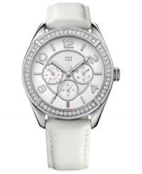 A rich leather watch from Tommy Hilfiger with Swarovski sparkle for added glam.