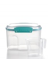 Short on measuring cups? Keep things simple with Martha Stewart Collection's storage container with measuring cup. Store sugar, flour, rice or other dry goods--along with the cup. When it comes time to measure, just scoop and reseal! Limited lifetime warranty.