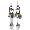 Antique Finish Oval Gold Tone 3 1/2 Inch Chandelier Dangle Drop Earrings with Purple Beads