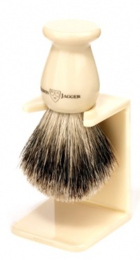 Edwin Jagger 1ej947sds Traditional English Best Badger Hair Shaving Brush Faux Ivory Medium With Drip Stand, Ivory, Medium