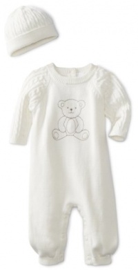 Little Me Baby-Boys Newborn Bear Sweater Coverall And Hat, White, 9 Months