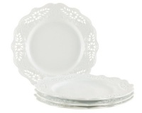 Gracie China, Victorian Rose Collection, 10-Inch Dinner Plate, White Fine Porcelain, Set of 4