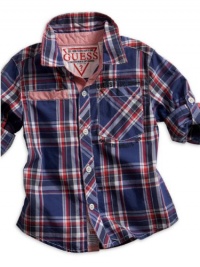 GUESS Kids Boys Plaid Shirt with Back Art (12 - 24m), PLAID (18M)