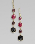 From the Modern Rock Candy® Collection. A delicately crafted piece with four faceted semi-precious stones set in 18k gold to create a wonderfully unique style. 18k goldRuby, garnet, onyx and rhodoliteHook backDrop, about 2¼Imported 