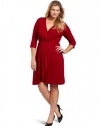 Karen Kane Women's Plus-Size Wrap Top Pleated Dress, Red, 0X