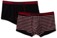 Papi Men's Two-Pack Stretch Stripe Brazilian Trunk, Black/Geisha Red, Medium