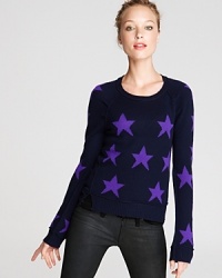 Electric-hued stars light up this playful Aqua Cashmere sweater, perfect for weekends when the city is your playground and skinny jeans are your partner-in-crime.