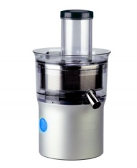 Relish in 1 quart of fresh juice in 1 minute with this high-powered extractor, featuring a large feed tube that makes cutting and slicing of whole fruits unnecessary! Centrifugal juicing separates pulp out into the patented collecting system for easy removal and cleanup. 1-year warranty. Model DJE950.