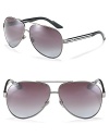 Sporty aviators with striped logo embossed temples and double bridge design.