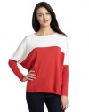 Vince Camuto Women's Colorblock Dolman Sleeve Boat Neck Sweater, Hot Coral, Petite/Small