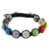 Multicolor Crystals Black Cord Onyx Macrame Beaded Shamballa Ball Bracelet by Daily Diamond Deal