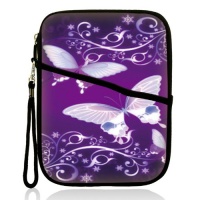 Purple Butterfly Design Neoprene Super Padded Bubble Sleeve Case Cover with Extra Pocket for Accessories & Removable Carrying Handle Fits Amazon Kindle Fire / Amazon Kindle Touch / Amazon Kindle 3 / Samsung Galaxy Tab 2 7.0 / Google Nexus 7 / Coby Kyros 7