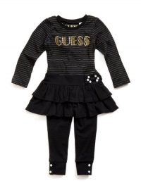 GUESS Kids Girls Little Girl Lurex Stripe Dress with Legg, BLACK (4)