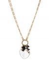 Show the love. This necklace from Betsey Johnson, crafted from gold-tone mixed metal, dazzles with a glass crystal heart pendant topped off with a hematite-tone bow for a whimsical touch. Approximate length: 16 inches + 3-inch extender. Approximate drop: 2 inches.