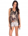 Vintage Havana Womens Super Fringe Printed Top - Black - Large