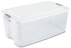 Sterilite 19908004 116-Quart Ultra Storage Box See-Through with White Lid and Titanium Latches, 4-Pack