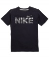 For the little guy who hurtles through life at maximum velocity: Nike's Velocity T-shirt with logo graphic in camouflage print.