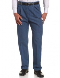 Haggar Men's Work To Weekend Expandable Waist Pleated Denim Trouser