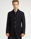 Expect the unexpected with this classically-inspired three-button blazer shaped in the supreme softness of a wool and cashmere blend, featuring a zip-out front vest panel and an additional front ticket pocket.Button-frontNotch lapelChest welt, waist flap pocketsSide vents95% wool/5% cashmereDry cleanMade in Italy