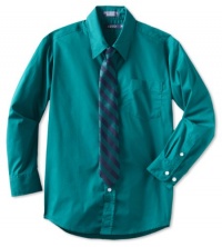 Izod Kids Boys 8-20 Packaged Long Sleeve Broadcloth Shirt and Tie Set, Lucky Charm Green, 14 Regular