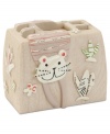 Brush with greatness. Embellished with a friendly feline, this handy toothbrush holder keeps toothbrushes at the ready.