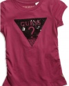 GUESS Kids Girls Little Girl Logo Tee with Sequins, DARK PINK (5/6)