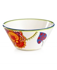 On the bright side. Crafted of easy-care earthenware, Penelope soup bowls feature whimsical flowers and bands of bold color that make every meal a standout. A must from the Clay Art dinnerware collection.