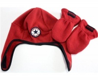 Converse All Star Toddler Boy's 2/4T Fleece Trapper Beanie Hat & Mittens Set (Chili Pepper Red)