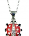 Adorable Little Silver Plated 1/2 Ladybug Charm Necklace with Crystal Accents